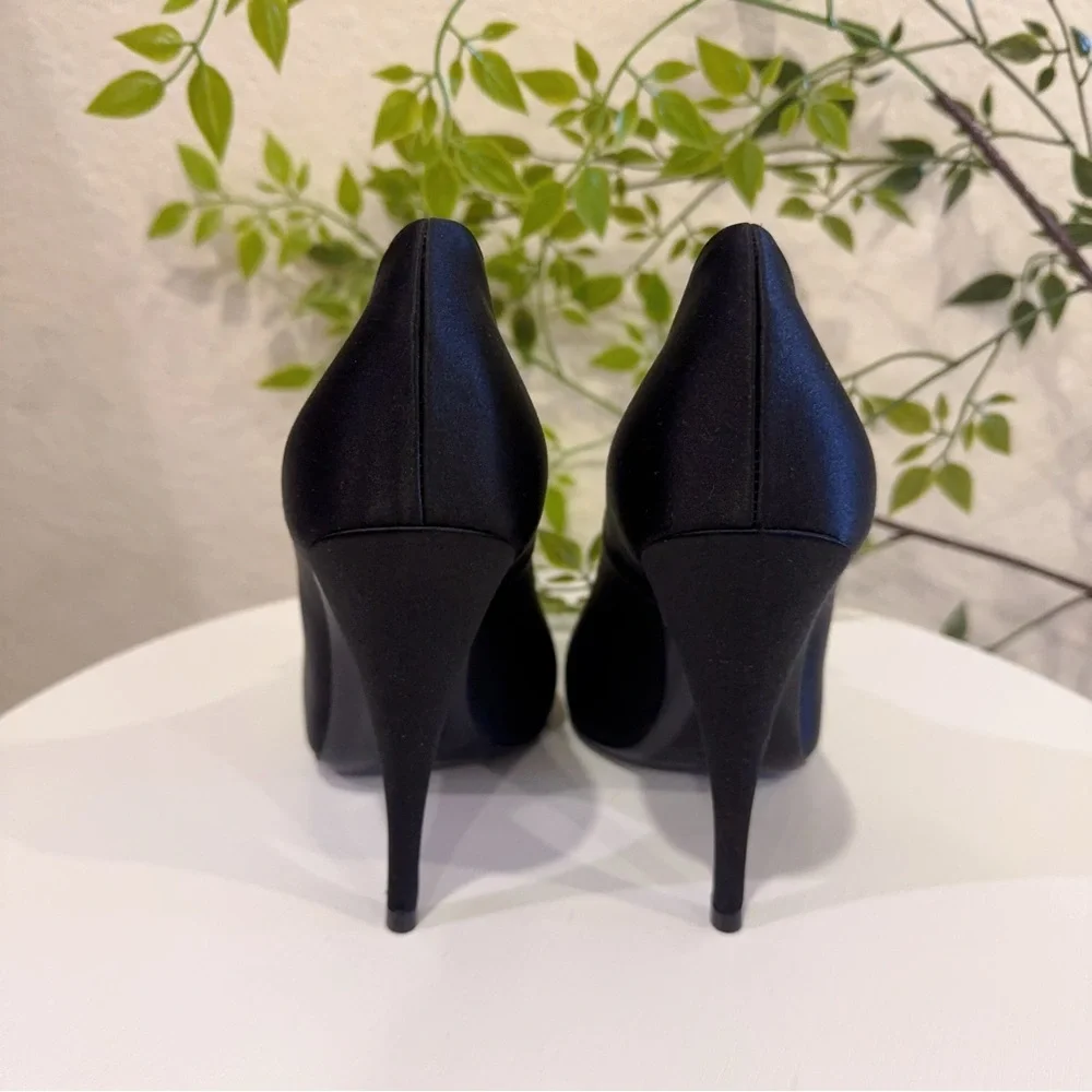 Authentic Saint Laurent Black Frankly 115 Satin Peep Pump Sandals Size 38.5 NIB - Picture 6 of 15
